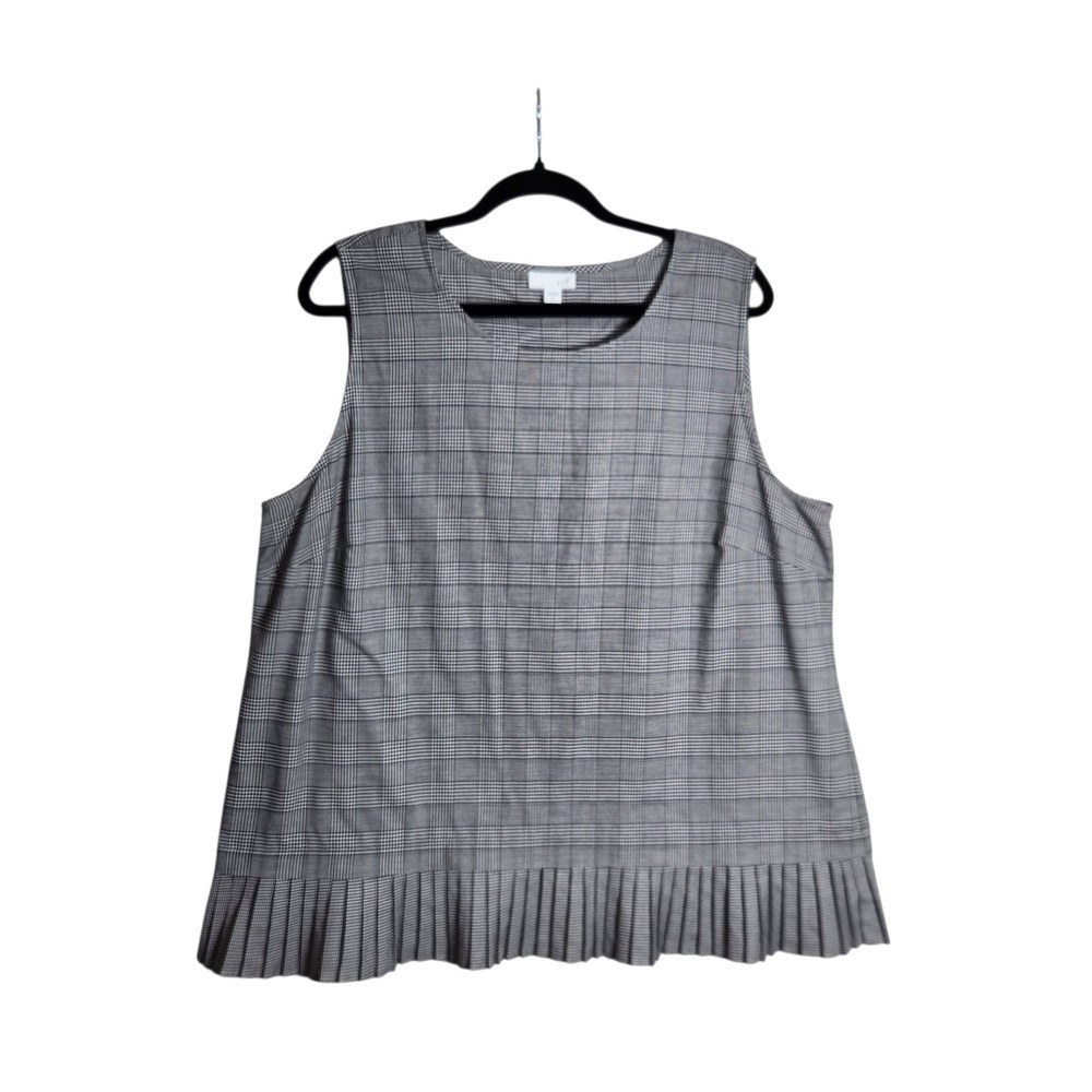 J. Jill Womens XL Grey Glen Plaid Sleeveless Pleated Hem Blouse Top